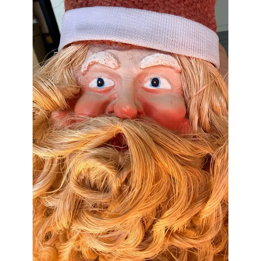 Vintage Beard Santa Claus Hanging Decoration - Burlap Hat Christmas Door Hanger
